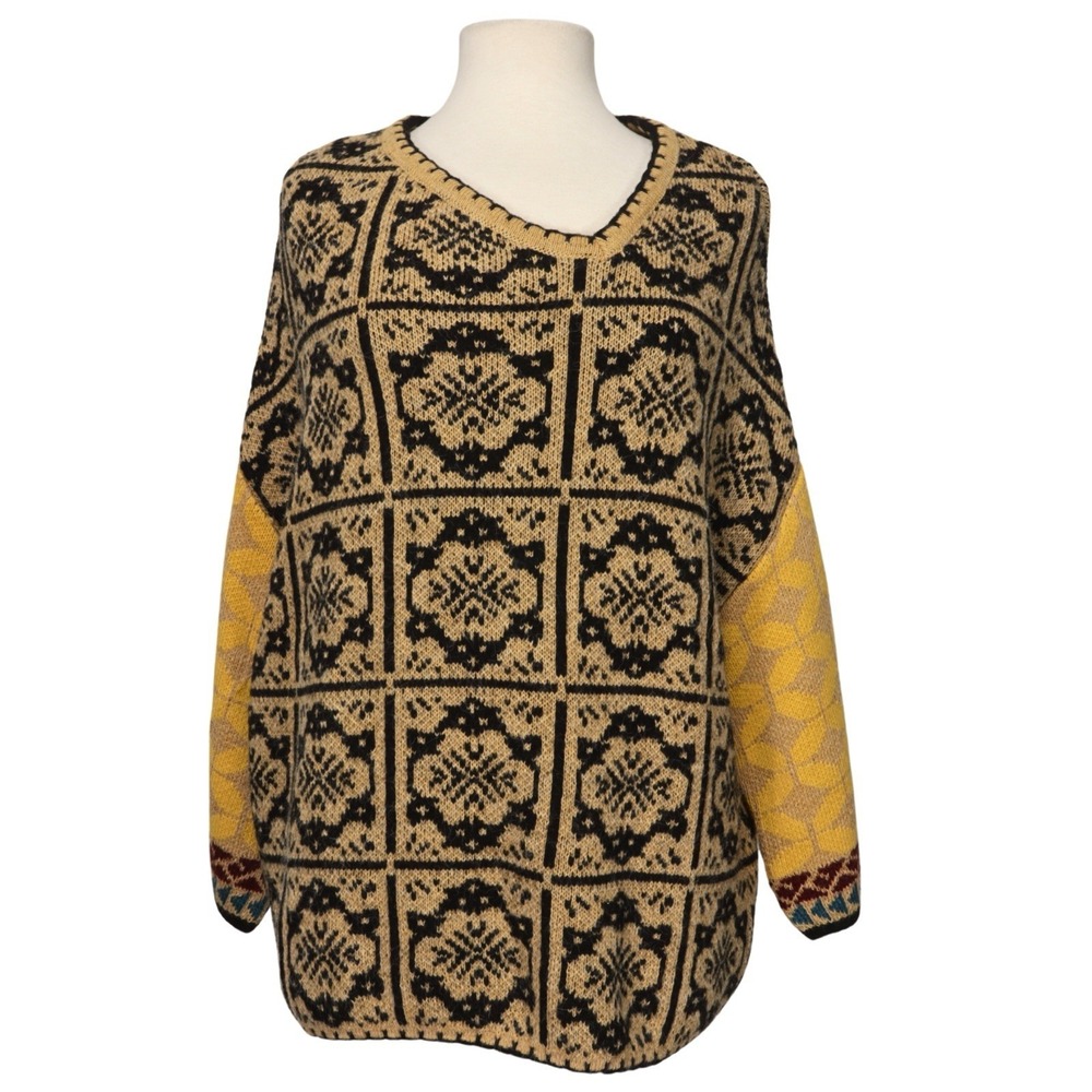 Zara Sweater  Oversized Asymmetric Neckline Jacquard Knit Patchwork Women XS - S